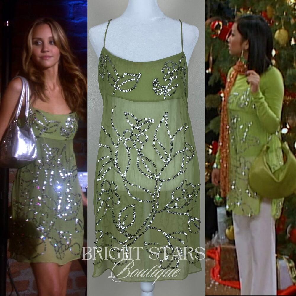 Rare Vintage Sequin Dress ASO Amanda Bynes What I Like About You Y2K Green